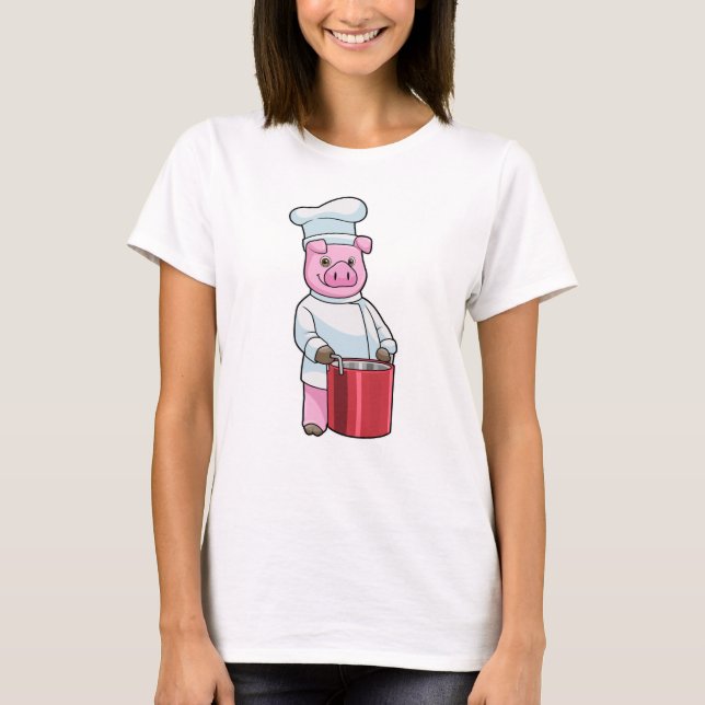 T-shirt Cochon comme cuire avec pot de Cuisine (Devant)