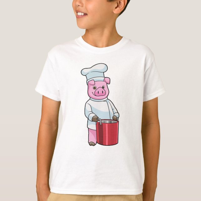 T-shirt Cochon comme cuire avec pot de Cuisine (Devant)
