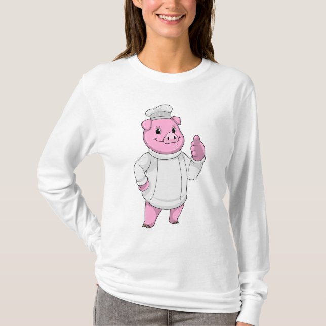 T-shirt Cochon comme cuisinier avec casquette chef (Devant)