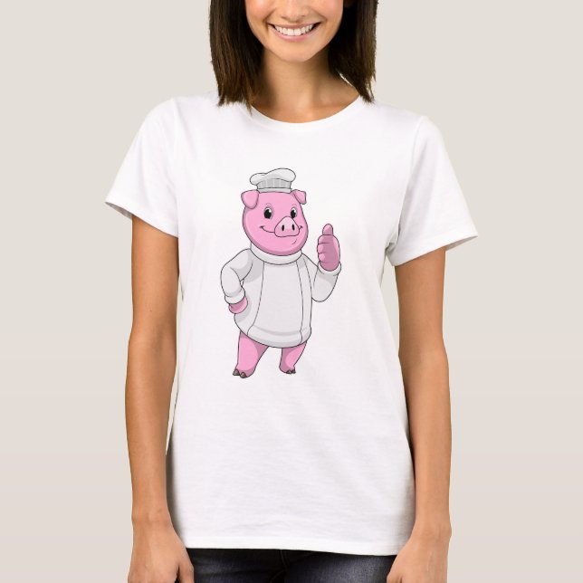 T-shirt Cochon comme cuisinier avec casquette chef (Devant)