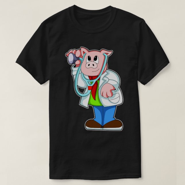 T-shirt Cochon comme docteur avec stéthoscope (Design devant)
