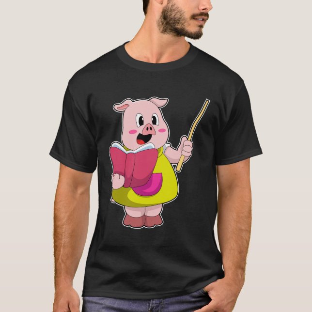 T-shirt Cochon comme enseignant avec livre (Devant)
