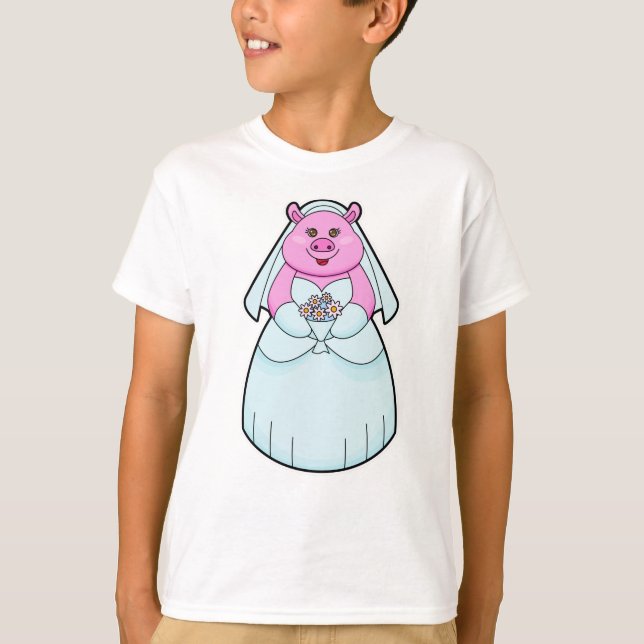 T-shirt Cochon comme mariée avec voile (Devant)