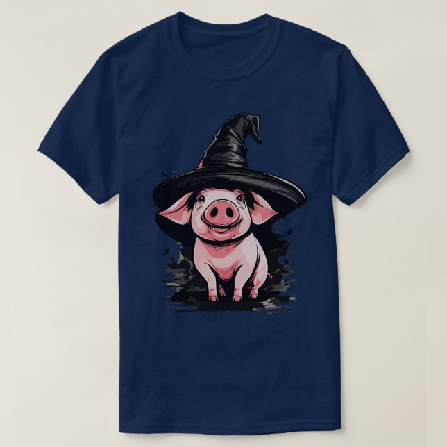 T-shirt Cochon dans un chapeau de sorcière halloween petit (Design devant)