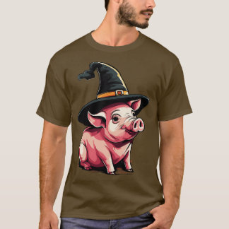 T-shirt Cochon dans un chapeau de sorcière halloween piggy