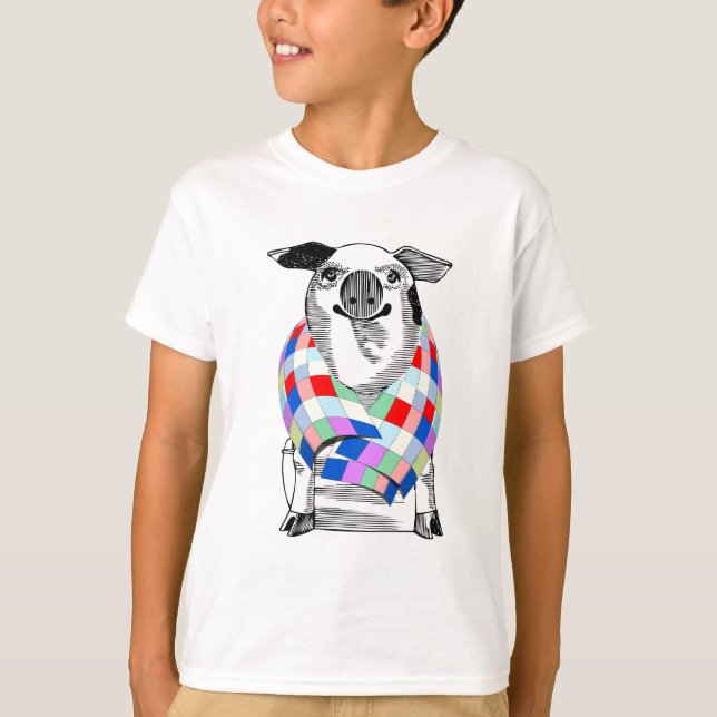 T-shirt Cochon dans une couverture (Devant)