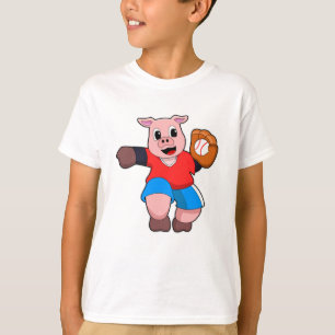 T-shirt Cochon de baseball avec gant de baseball