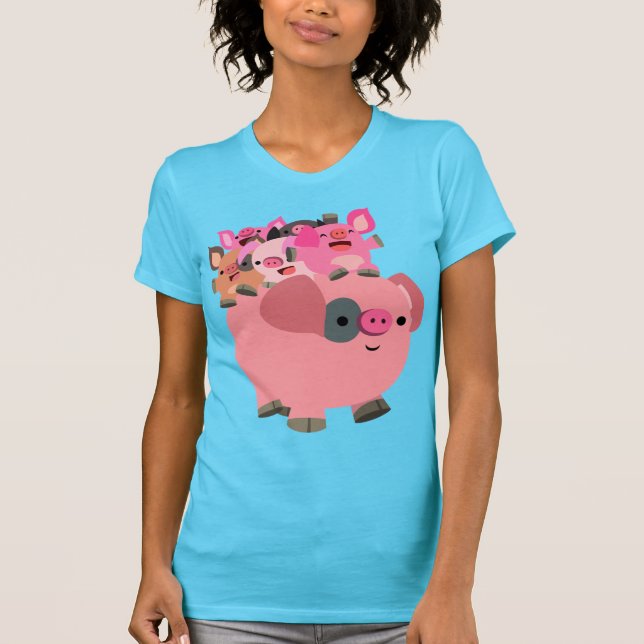 T-shirt Cochon de caricature mignonne portant des porcelet (Devant)
