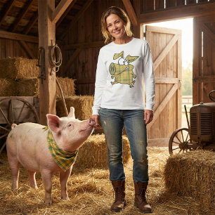T-shirt Cochon de dessin animé à carreaux drôle Tartan ani
