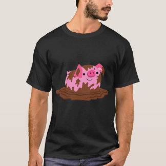 T-shirt Cochon de dessin mignon dans la boue
