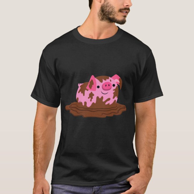 T-shirt Cochon de dessin mignon dans la boue (Devant)