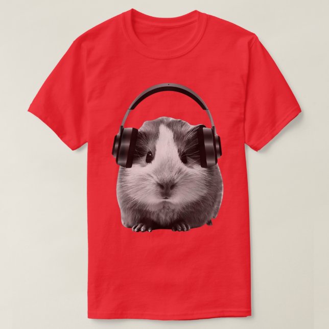 T-shirt Cochon De Guinée Mignonne À L'Écoute Du Dubstep (Design devant)