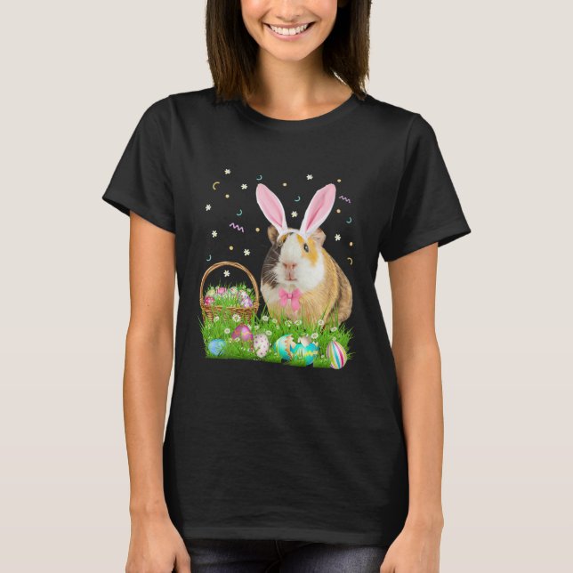 T-shirt Cochon de Guinée mignonne Oeufs de lapin de Pâques (Devant)