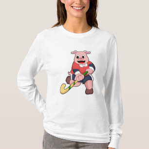 T-shirt Cochon de hockey avec chauve-souris de hockey