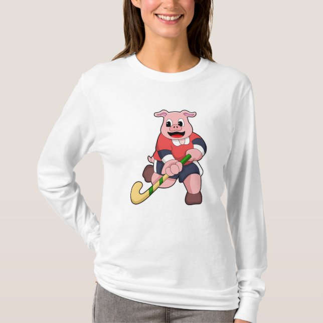 T-shirt Cochon de hockey avec chauve-souris de hockey (Devant)