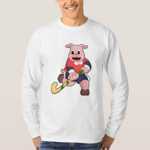 T-shirt Cochon de hockey avec chauve-souris de hockey
