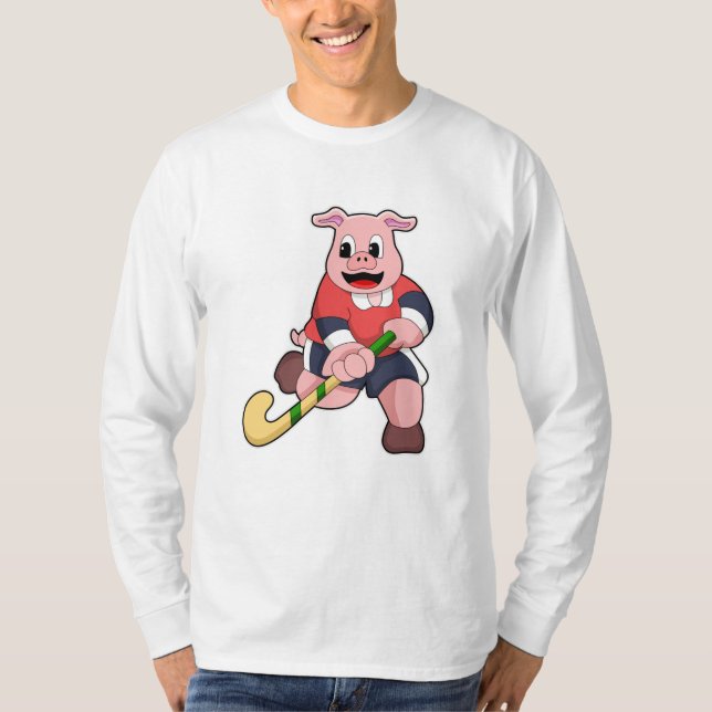 T-shirt Cochon de hockey avec chauve-souris de hockey (Devant)