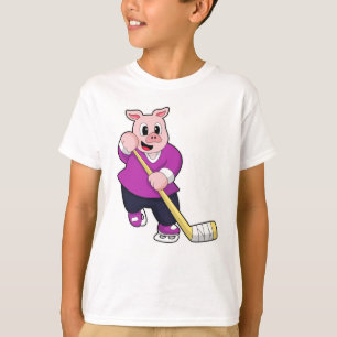 T-shirt Cochon de hockey sur glace avec bâton de hockey su