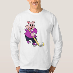 T-shirt Cochon de hockey sur glace avec bâton de hockey su