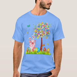 T-shirt Cochon de lapin mignon Oeufs de Pâques Arbre de Pâ