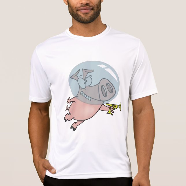T-shirt Cochon de l'espace avec un pistolet à rayons, astr (Devant)