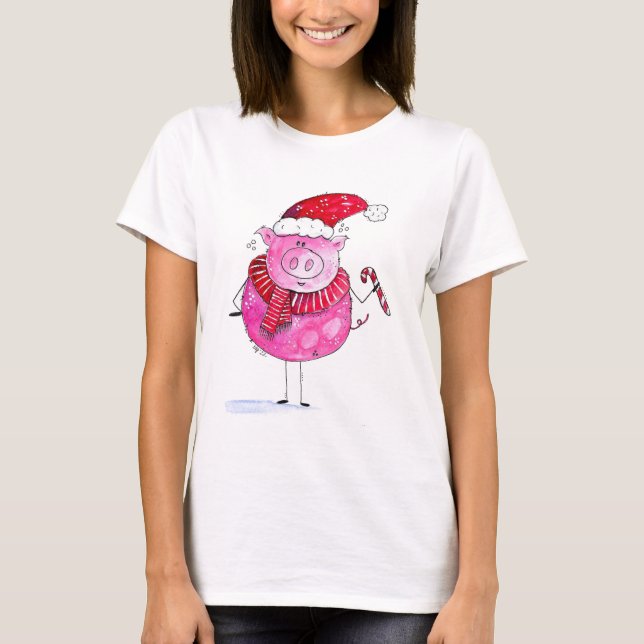 T-shirt Cochon de Noël lunatique (Devant)