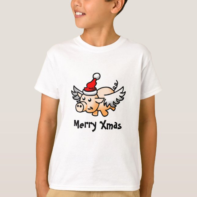 T-shirt Cochon de Noël volant (Devant)