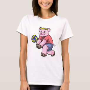 T-shirt Cochon de sport avec volleyball