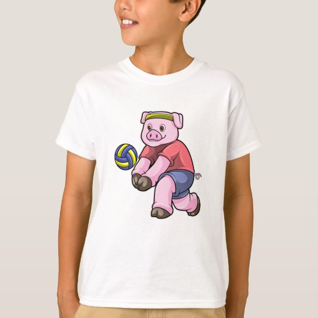 T-shirt Cochon de sport avec volleyball (Devant)