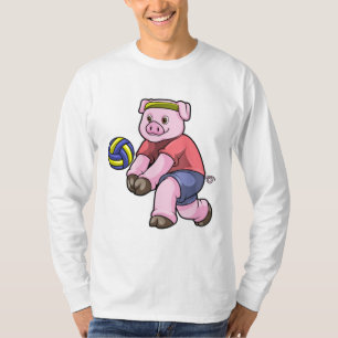 T-shirt Cochon de sport avec volleyball