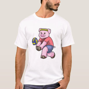 T-shirt Cochon de sport avec volleyball