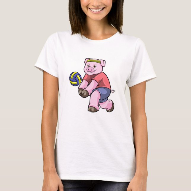 T-shirt Cochon de sport avec volleyball (Devant)