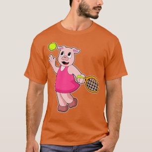 T-shirt Cochon de tennis avec raquette de tennis 1
