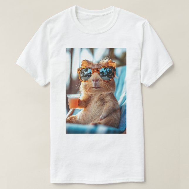 T-shirt Cochon d'Inde, été, soleil, cocktails ! (Design devant)