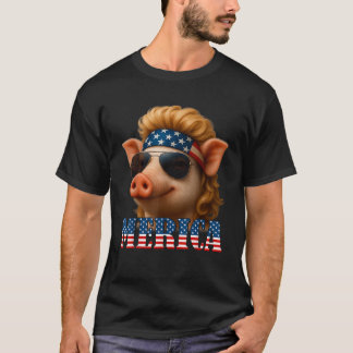 T-shirt Cochon drôle Drapeau Américain Fermier Jour de l'I