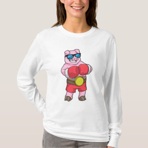 T-shirt Cochon en boîte avec gants de boxe