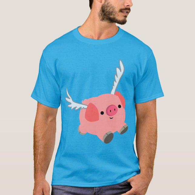 T-shirt cochon en caricature à ailes mignonnes (Devant)