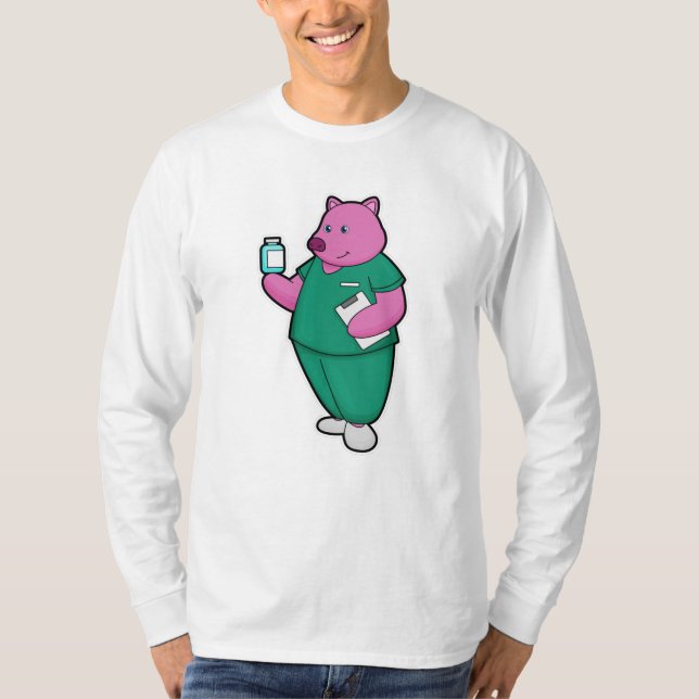 T-shirt Cochon en infirmière en médecine (Devant)