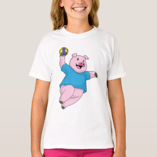 T-shirt Cochon en joueur de handball avec ballon de handba