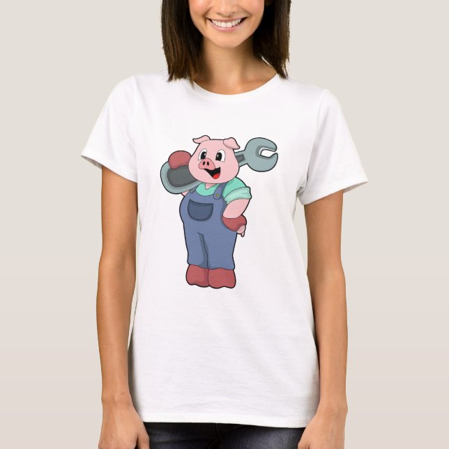 T-shirt Cochon en mécanique avec clé (Devant)