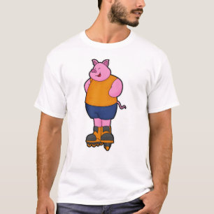 T-shirt Cochon en patinage avec patins en ligne