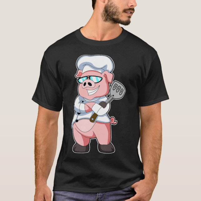 T-shirt Cochon en tant que chef avec tablier de Cuisine et (Devant)