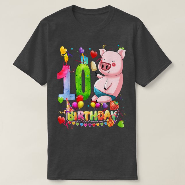 T-shirt Cochon fête d'anniversaire 10 ans Garçon 9e cochon (Design devant)