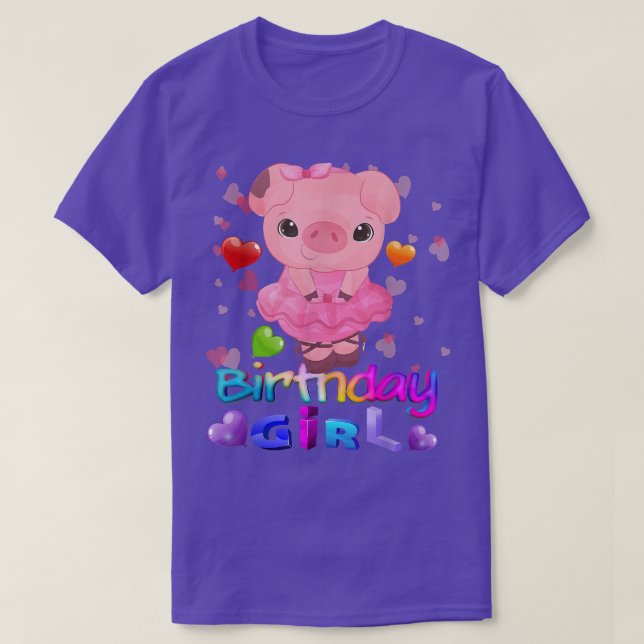 T-shirt Cochon fête d'anniversaire Cochon fille arc-en-cie (Design devant)