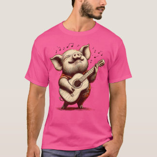 T-shirt Cochon Jouant de la Guitare Musique Rock Drôle Gui