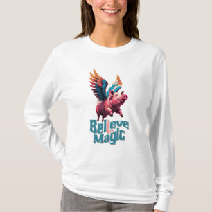 T-shirt Cochon mignon avec ailes colorées   Croire en la m