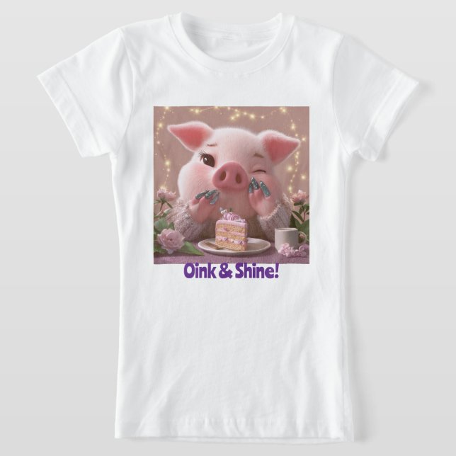T-Shirt Cochon mignon avec manucure et gâteau – design Ros (Poser)