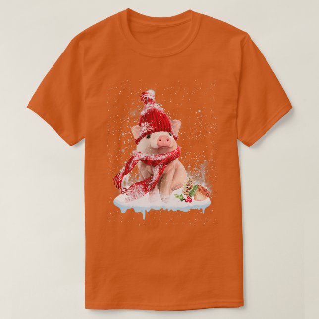 T-shirt Cochon mignonne Bienvenue Joyeux Noël (Design devant)