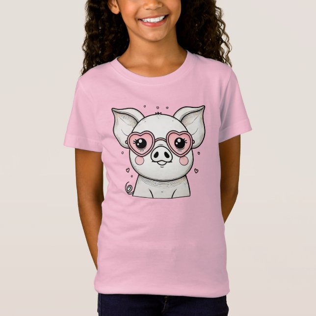 T-Shirt Cochon Portant des lunettes de soleil en forme de  (Devant)