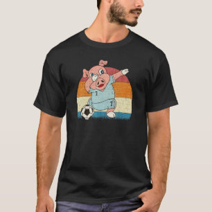 T-shirt Cochon Rétro Dabbing Avec Balle De Football Da Ani